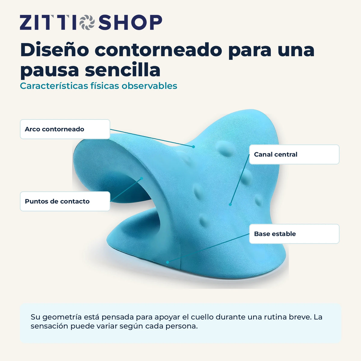 Diseño contorneado de la almohada cervical Tipo C