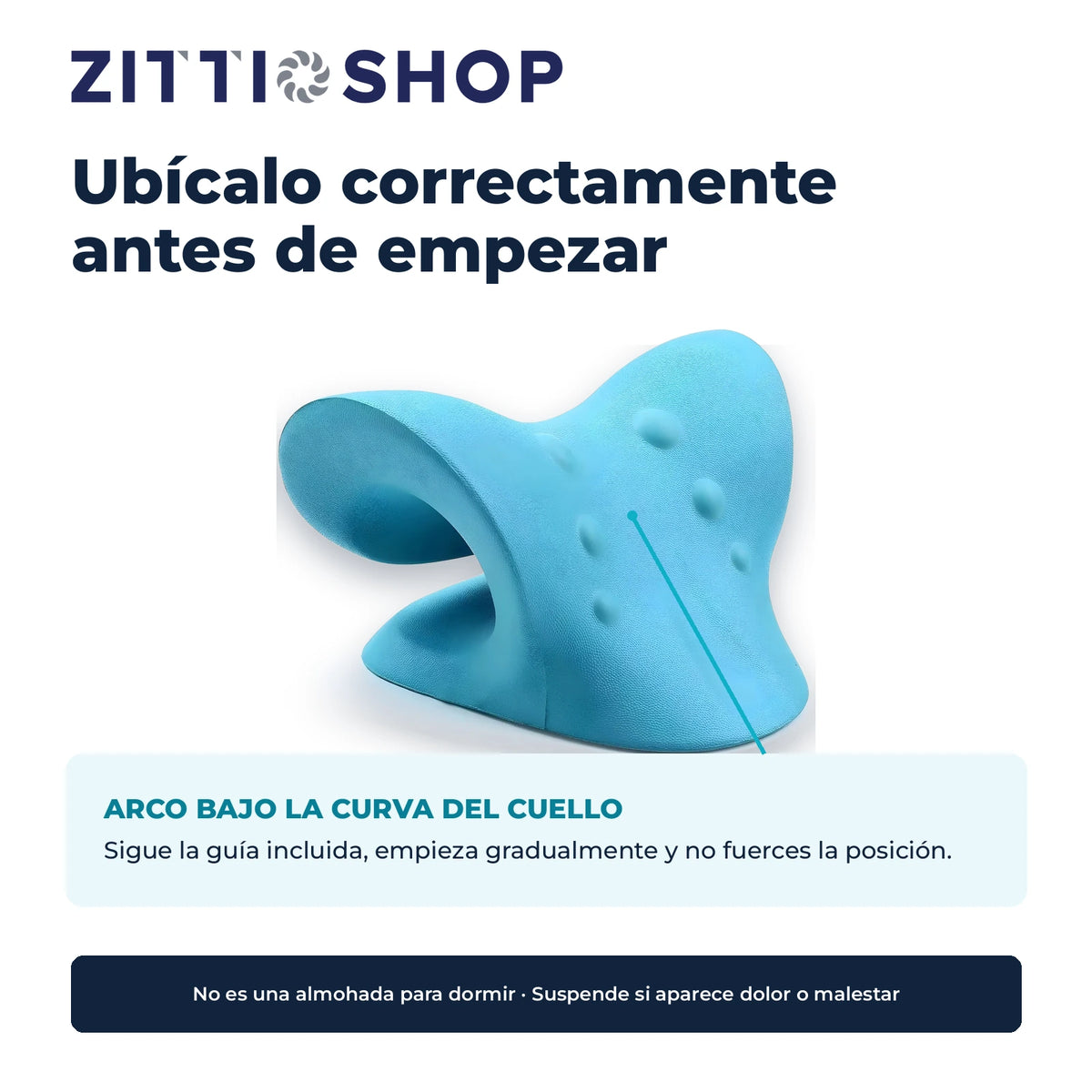 Guía visual para ubicar la almohada cervical Tipo C bajo el cuello